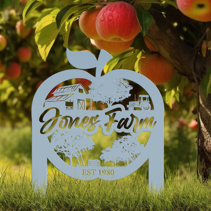 Apple Farm Scene Metal Yard Stake - Personalized Garden Decoration - Custom Apple Orchard Lawn Art - Unique Farming Sign - Housewarming Gift