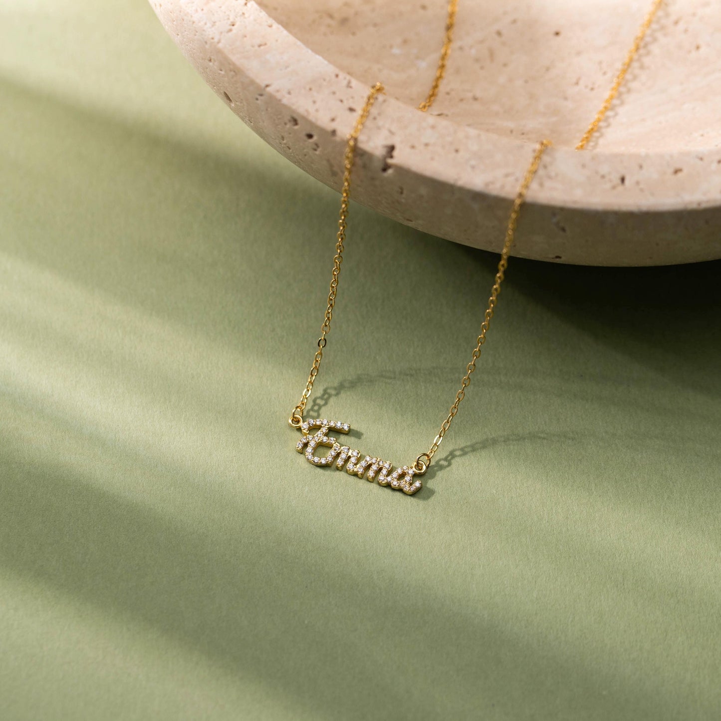 Dainty Diamond Gold Name Necklace, Personalized Pave Name Necklace, Custom Gemstone Letter Necklace, Jewelry Gift for Her, Bridesmaid Gifts