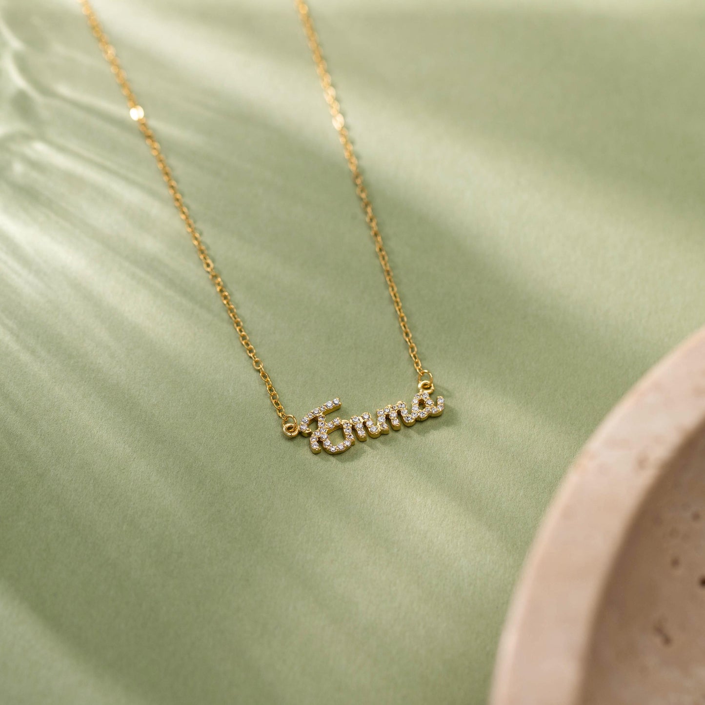Dainty Diamond Gold Name Necklace, Personalized Pave Name Necklace, Custom Gemstone Letter Necklace, Jewelry Gift for Her, Bridesmaid Gifts