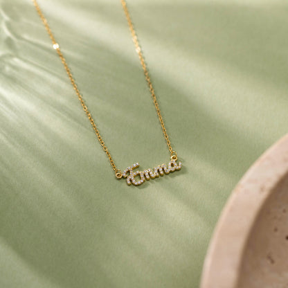 Dainty Diamond Gold Name Necklace, Personalized Pave Name Necklace, Custom Gemstone Letter Necklace, Jewelry Gift for Her, Bridesmaid Gifts