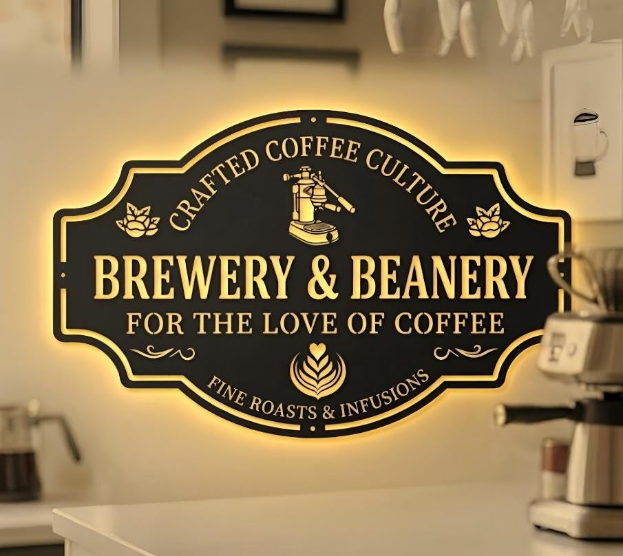 Coffee Bar LED Metal Sign, Modern Cafe Wall Decor for Home Coffee Station