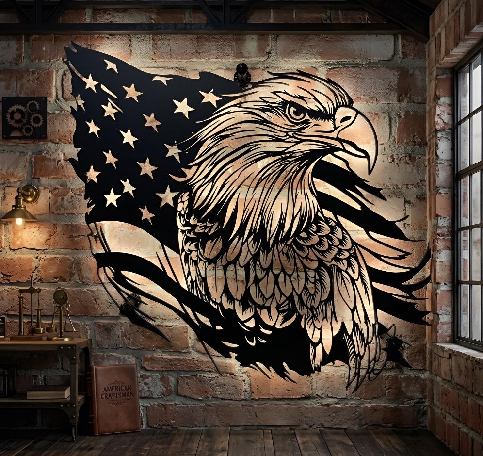 Patriotic Eagle Metal Led Lights, American Flag Eagle Decor, Rustic USA Wall Hanging, Freedom Home Decor