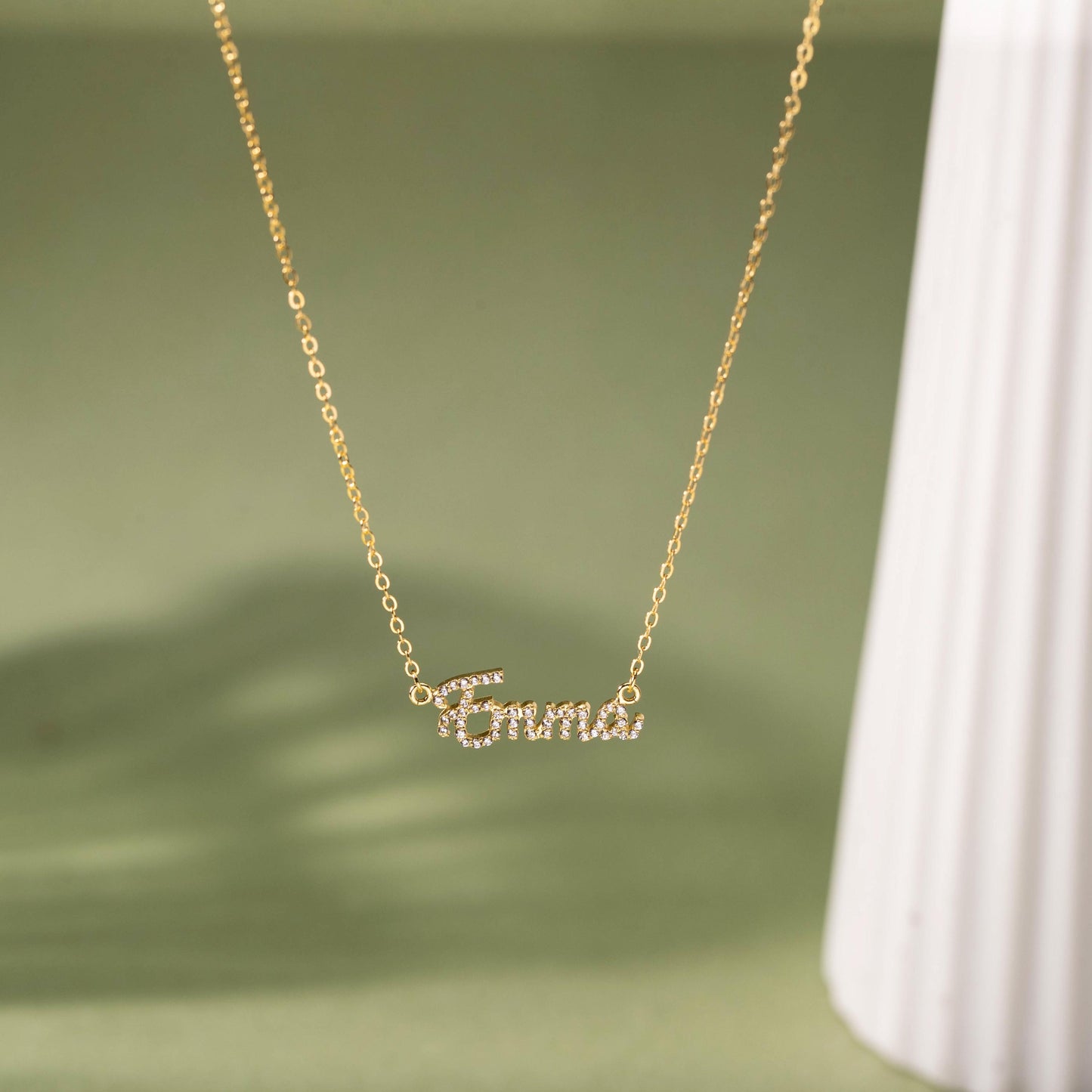 Dainty Diamond Gold Name Necklace, Personalized Pave Name Necklace, Custom Gemstone Letter Necklace, Jewelry Gift for Her, Bridesmaid Gifts