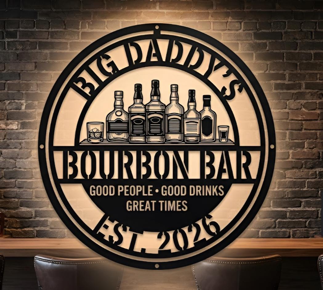 Custom Bourbon Bar LED Sign, Whiskey Lounge Metal Wall Decor, Fathers Day Gift for Dad