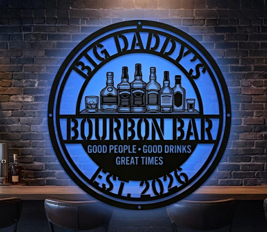 Custom Bourbon Bar LED Sign, Whiskey Lounge Metal Wall Decor, Fathers Day Gift for Dad