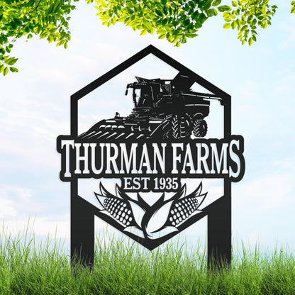 Charming Farm Scene Metal Yard Stake for Rustic Decor - Country Farming Combine Sign - Outdoor Garden Decorations - Farmhouse Lawn Ornament