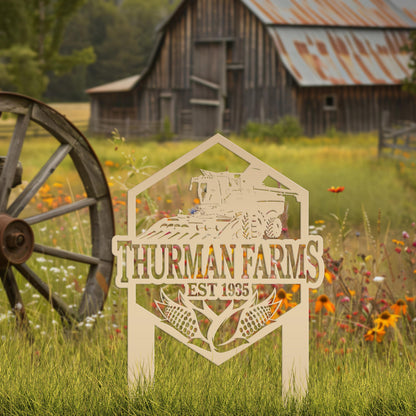 Charming Farm Scene Metal Yard Stake for Rustic Decor - Country Farming Combine Sign - Outdoor Garden Decorations - Farmhouse Lawn Ornament