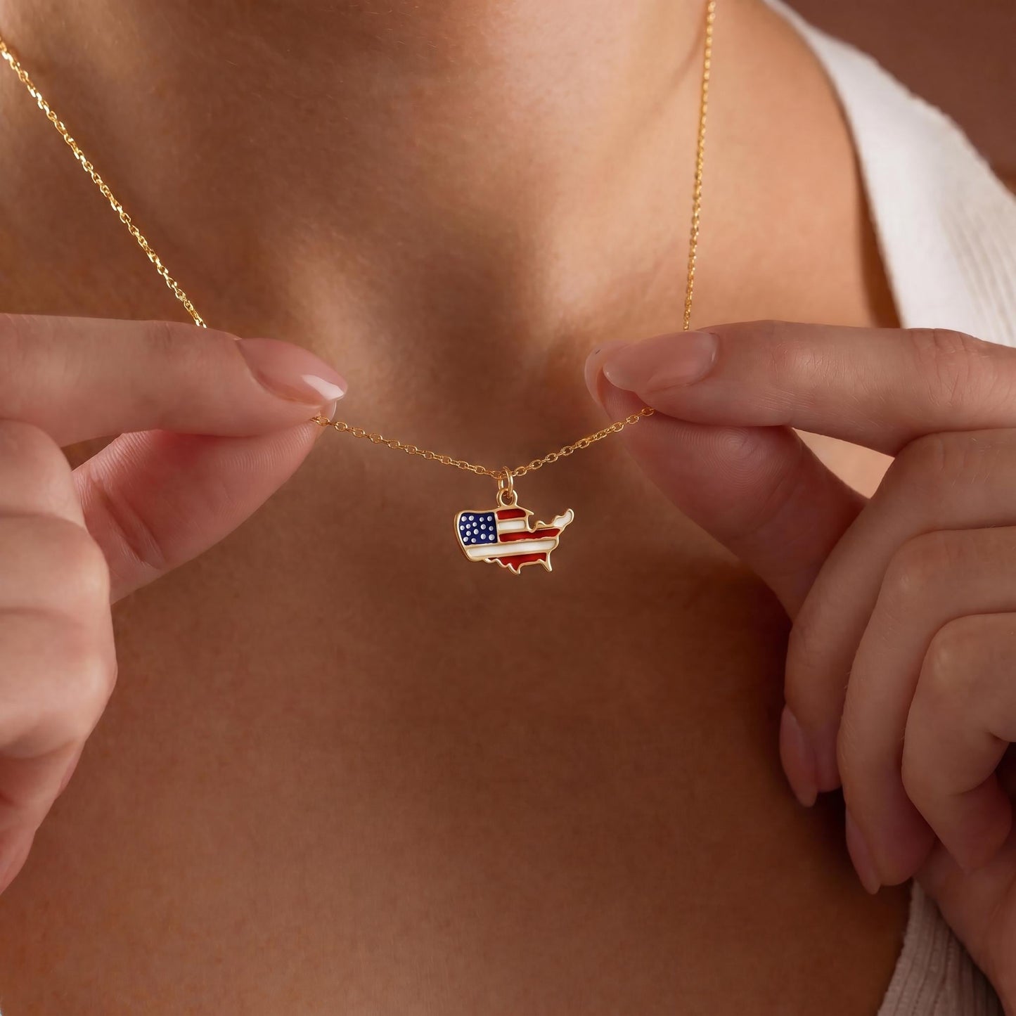 USA Flag Pendant Necklace, Patriotic American Jewelry, Independence Day, USA Map Necklace, United States 250th Memorial Gift, 4th of July