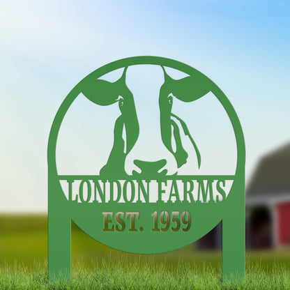 Cow Farm Yard Stake, Family Name and Established Year Lawn Sign, Cattle Business Signage, Rustic Home Decor, Steer Farming Small Business
