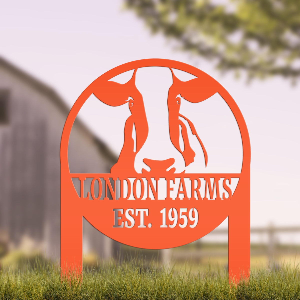 Cow Farm Yard Stake, Family Name and Established Year Lawn Sign, Cattle Business Signage, Rustic Home Decor, Steer Farming Small Business
