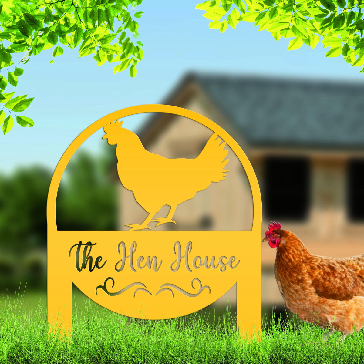 Custom Chicken Farm Metal Yard Stake - Animal Garden Decoration - Farmhouse Lawn Ornament - Rustic Decor - Personalized Chicken Coop Sign