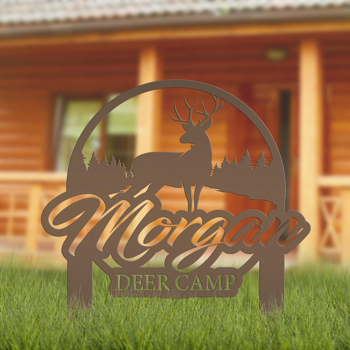 Custom Deer Camp Laser Cut Metal Yard Stake - Your Own Wording