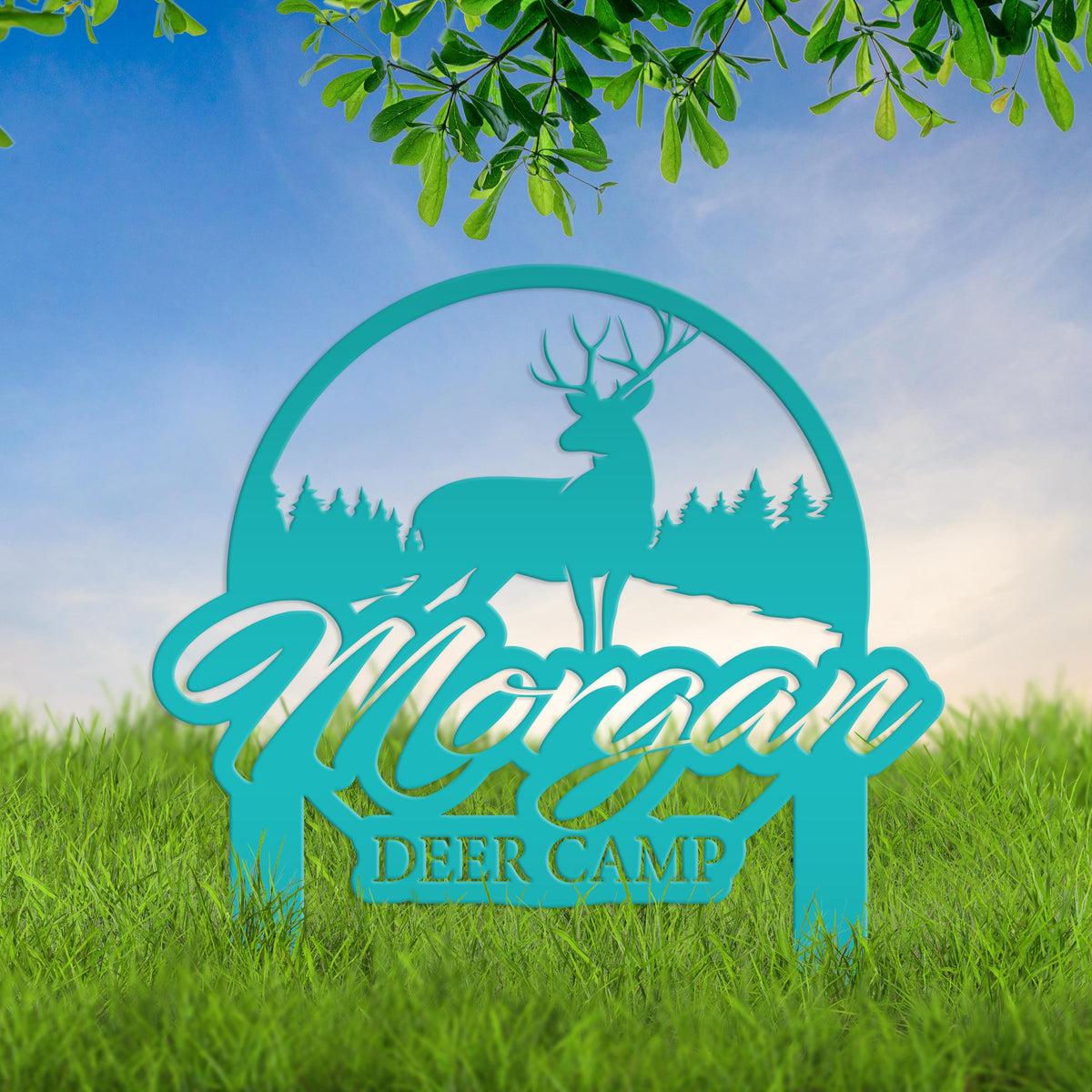 Custom Deer Camp Laser Cut Metal Yard Stake - Your Own Wording