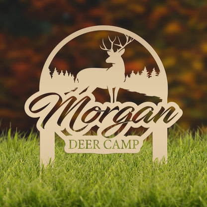 Custom Deer Camp Laser Cut Metal Yard Stake - Your Own Wording