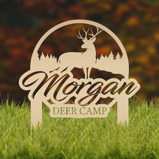 Custom Deer Camp Laser Cut Metal Yard Stake - Your Own Wording