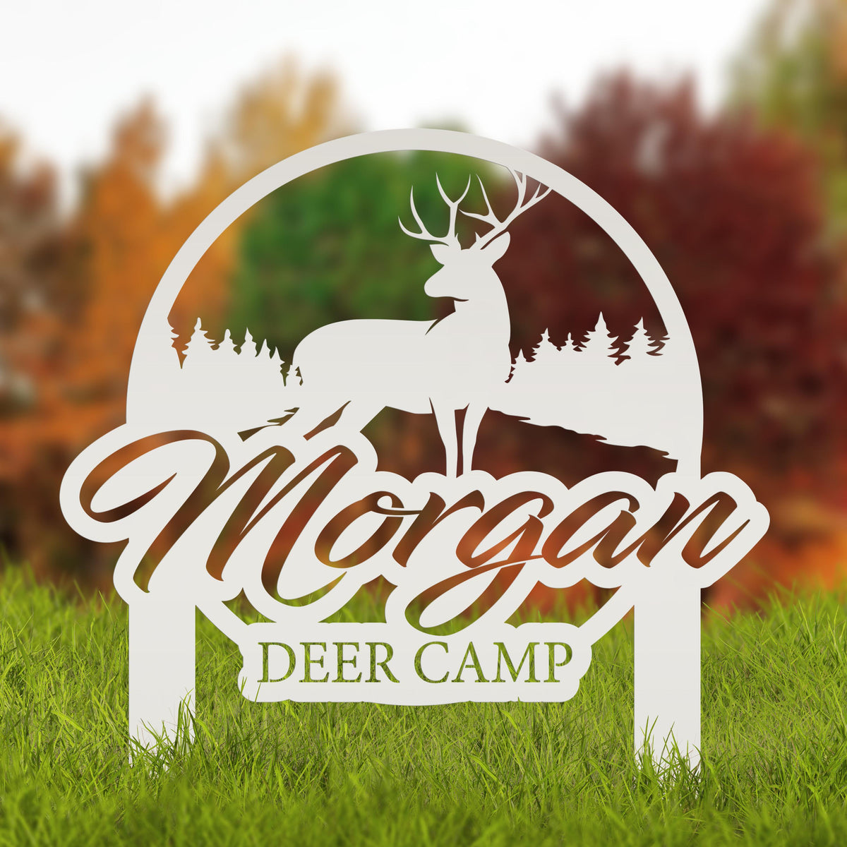 Custom Deer Camp Laser Cut Metal Yard Stake - Your Own Wording