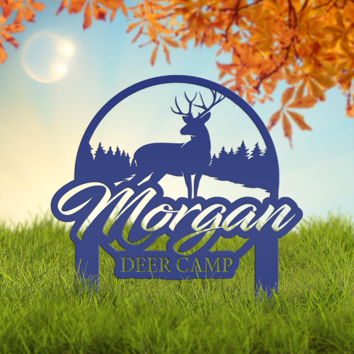 Custom Deer Camp Laser Cut Metal Yard Stake - Your Own Wording
