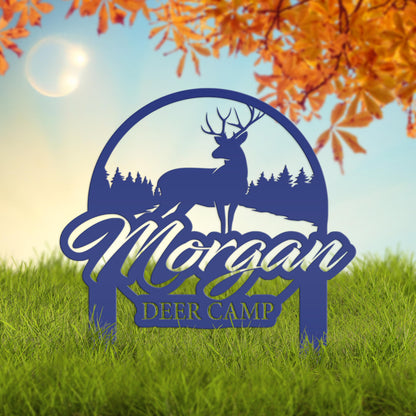 Custom Deer Camp Laser Cut Metal Yard Stake - Your Own Wording
