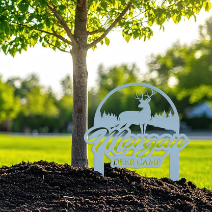 Custom Deer Camp Laser Cut Metal Yard Stake - Your Own Wording