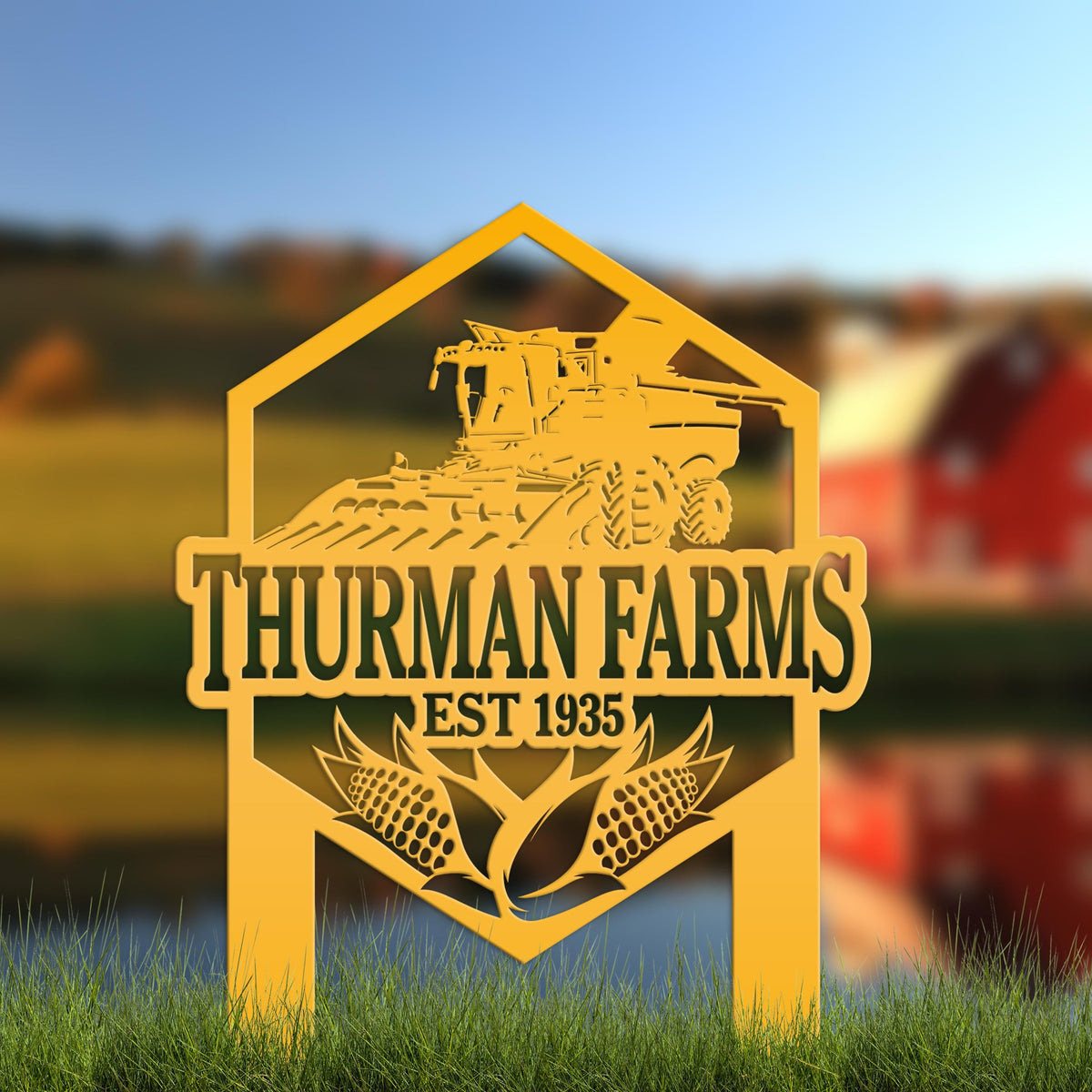 Charming Farm Scene Metal Yard Stake for Rustic Decor - Country Farming Combine Sign - Outdoor Garden Decorations - Farmhouse Lawn Ornament