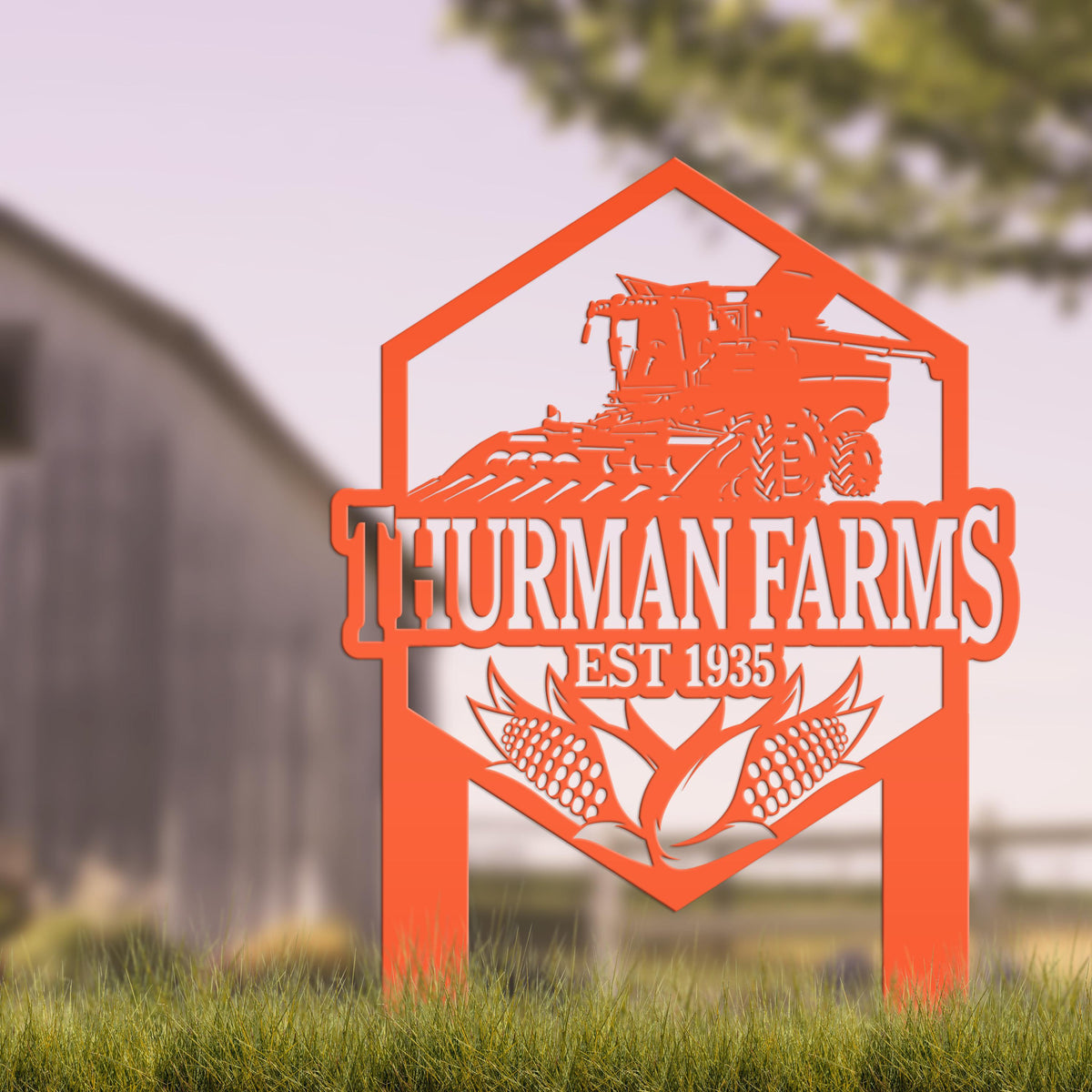 Charming Farm Scene Metal Yard Stake for Rustic Decor - Country Farming Combine Sign - Outdoor Garden Decorations - Farmhouse Lawn Ornament