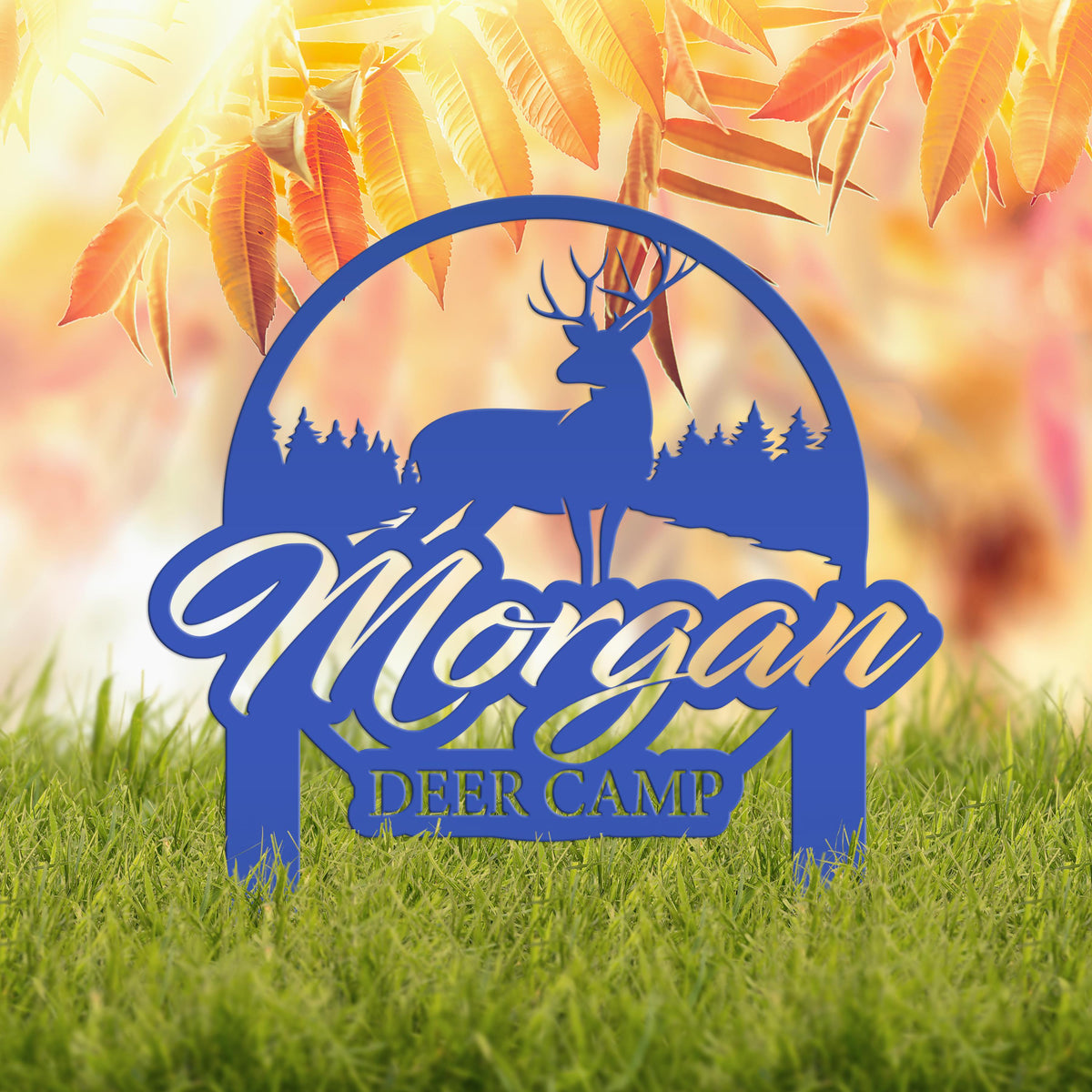Custom Deer Camp Laser Cut Metal Yard Stake - Your Own Wording
