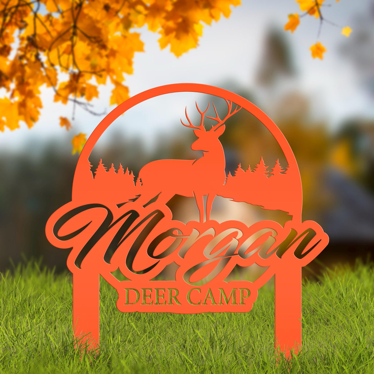 Custom Deer Camp Laser Cut Metal Yard Stake - Your Own Wording