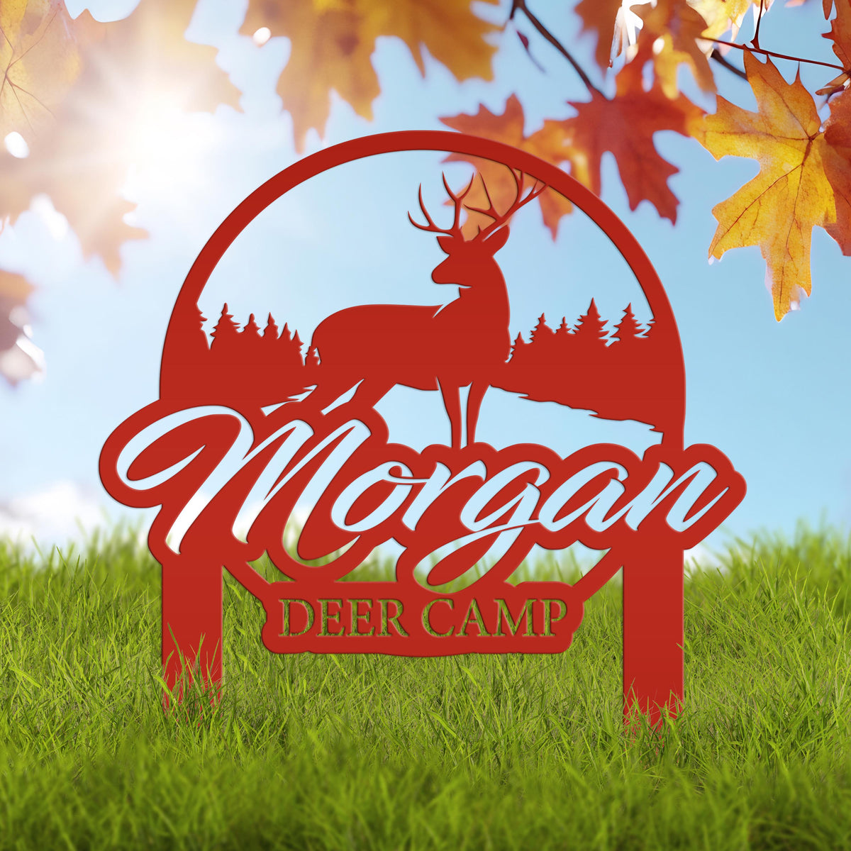 Custom Deer Camp Laser Cut Metal Yard Stake - Your Own Wording