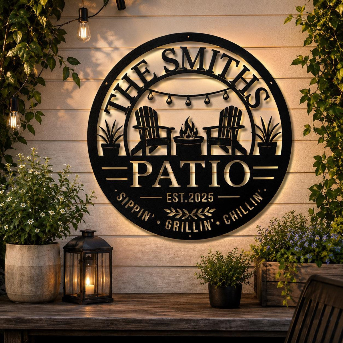 Personalized Outdoor LED Sign, Custom Patio Name Metal Wall Decor, Housewarming Gift for Families