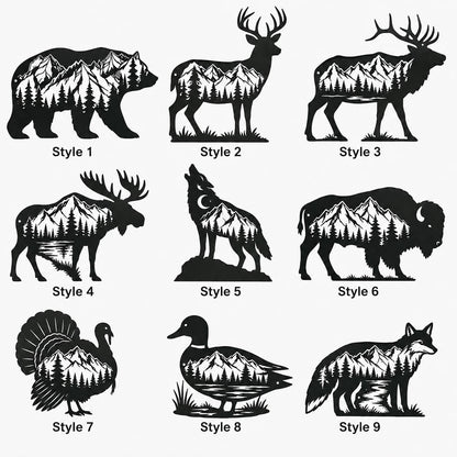 Mountain Wildlife Metal Art, Forest Animal Wall Decor With Bear, Deer, Moose Or Wolf For Rustic Cabin Decor