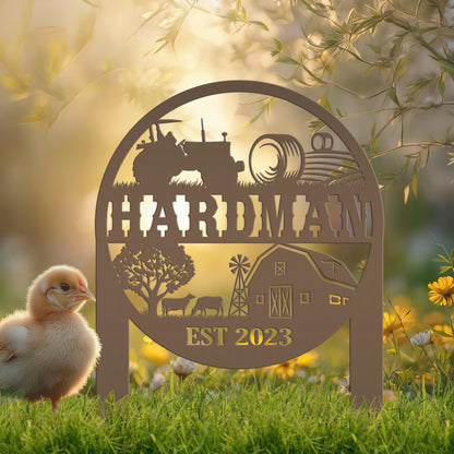 Farm Sign Metal Yard Stake, Customizable Outdoor Gift, Lawn Decoration with Cows and Hay Fields, Livestock Small Business Signage Idea