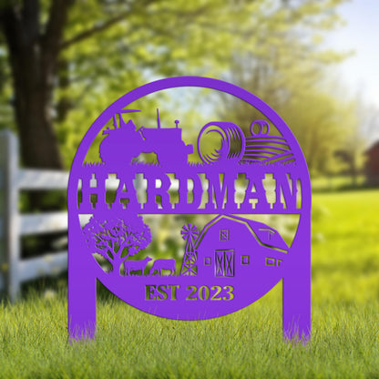 Farm Sign Metal Yard Stake, Customizable Outdoor Gift, Lawn Decoration with Cows and Hay Fields, Livestock Small Business Signage Idea
