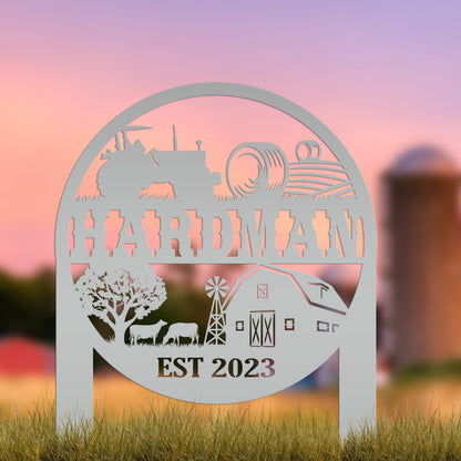 Farm Sign Metal Yard Stake, Customizable Outdoor Gift, Lawn Decoration with Cows and Hay Fields, Livestock Small Business Signage Idea