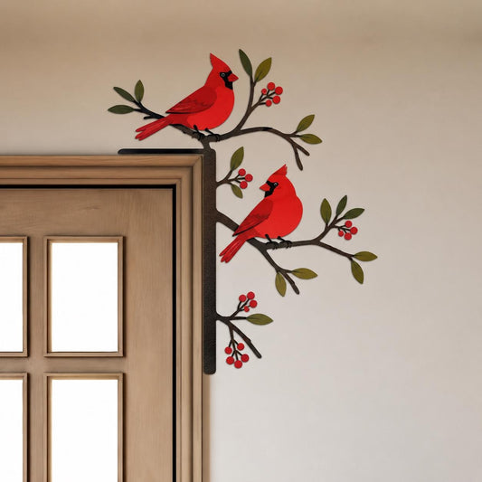 Hummingbird Cardinal Plant Door Hanger, Decorative Floral Animal Garden Metal Door Corner, Bird And Bee Porch Garden Decor
