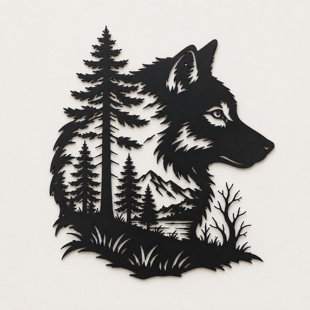 Wolf Forest Metal Sign, Mountain Wildlife Wall Decor, Outdoor Cabin Lodge Porch Art