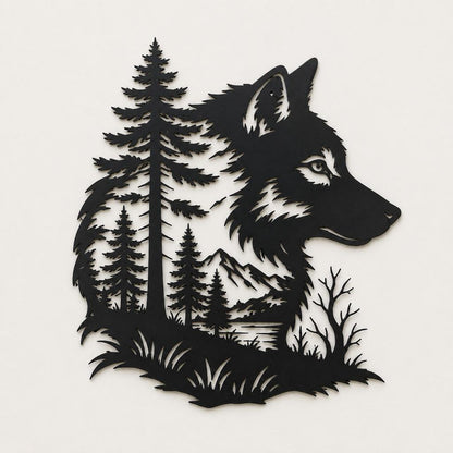 Wolf Forest Metal Sign, Mountain Wildlife Wall Decor, Outdoor Cabin Lodge Porch Art