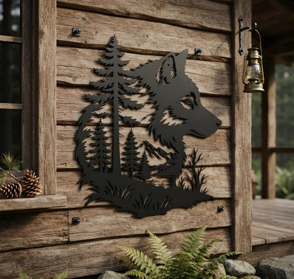 Wolf Forest Metal Sign, Mountain Wildlife Wall Decor, Outdoor Cabin Lodge Porch Art