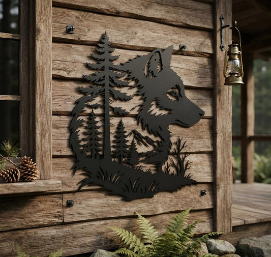 Wolf Forest Metal Sign, Mountain Wildlife Wall Decor, Outdoor Cabin Lodge Porch Art