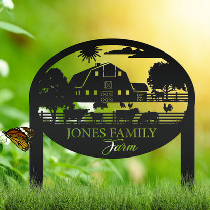 Farm Sign Metal Address Stake, Family Name Customizable Yard  Sign with Established Date or Street Name, Outdoor Farm Scene Powder Coated