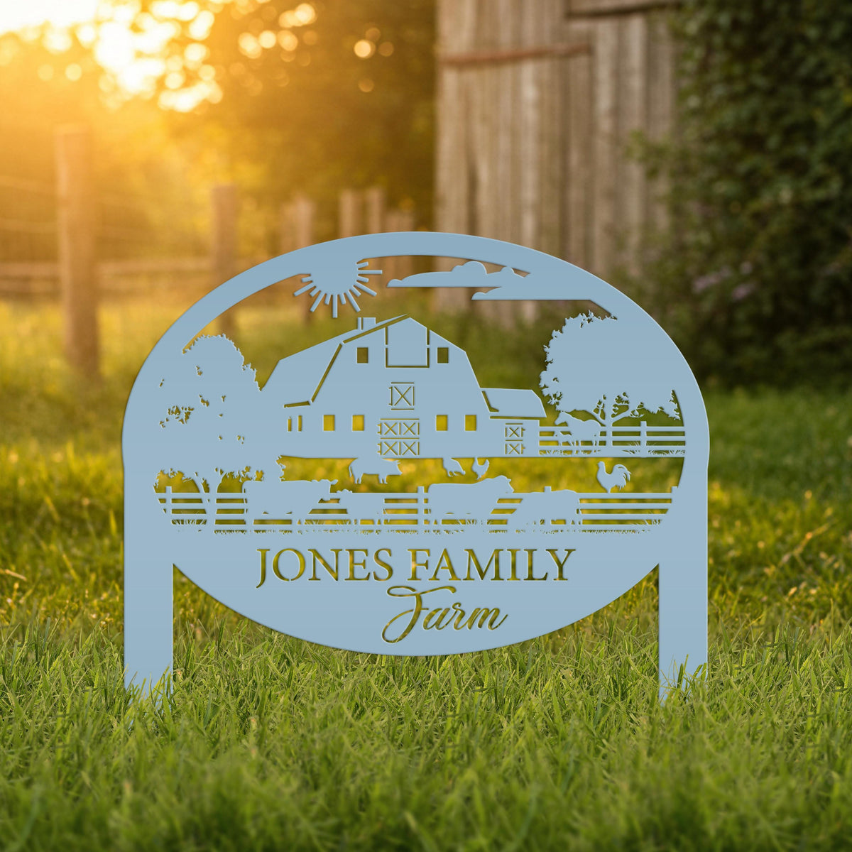 Farm Sign Metal Address Stake, Family Name Customizable Yard  Sign with Established Date or Street Name, Outdoor Farm Scene Powder Coated