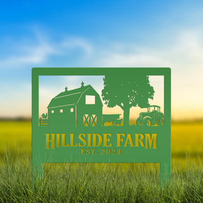 Custom Farm Scene Metal Yard Stake - Unique Farming Outdoor Decor - Charming Homestead Garden Decorations - Rustic Farmhouse Lawn Stakes