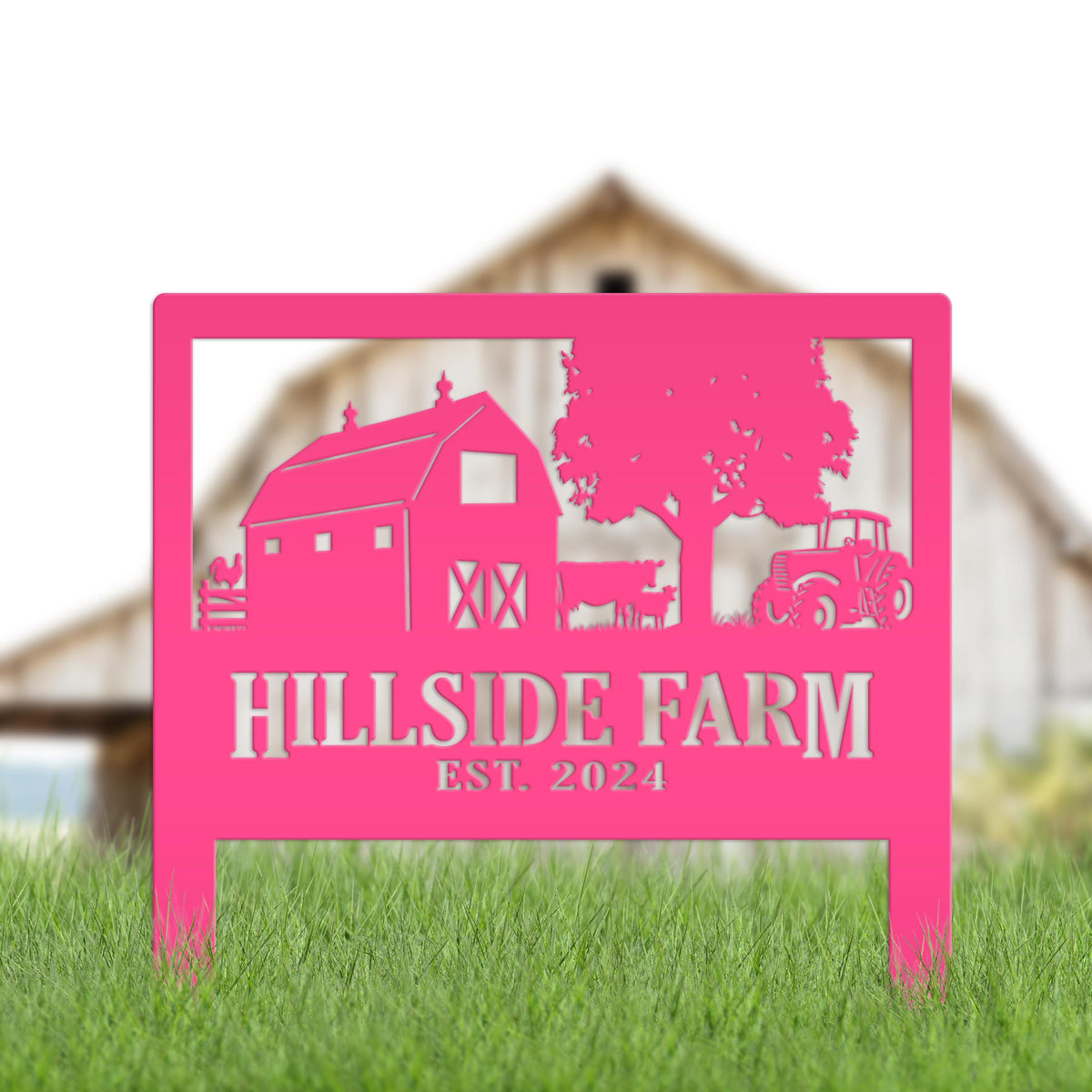 Custom Farm Scene Metal Yard Stake - Unique Farming Outdoor Decor - Charming Homestead Garden Decorations - Rustic Farmhouse Lawn Stakes