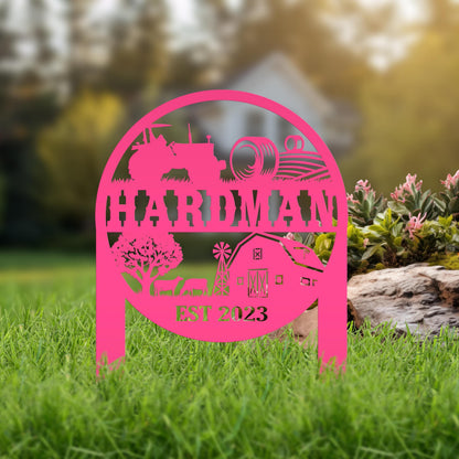 Farm Sign Metal Yard Stake, Customizable Outdoor Gift, Lawn Decoration with Cows and Hay Fields, Livestock Small Business Signage Idea