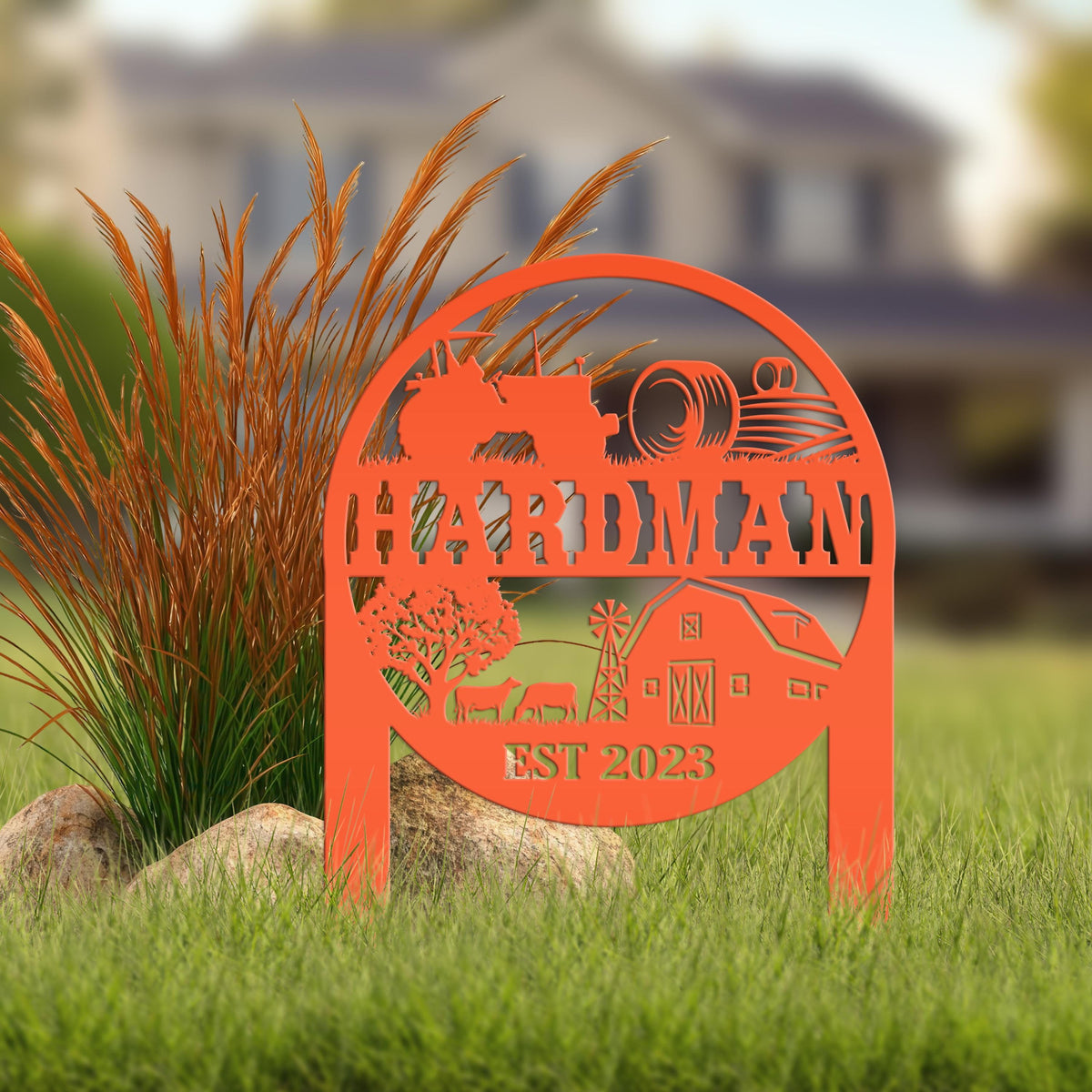 Farm Sign Metal Yard Stake, Customizable Outdoor Gift, Lawn Decoration with Cows and Hay Fields, Livestock Small Business Signage Idea