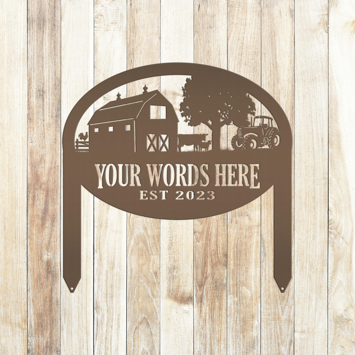 Farm Sign Metal Outdoor Yard Stake with Tractor Scene, Front Flower Bed Decor, Address Plaque With Barn and Chickens, Home Decor with Cows
