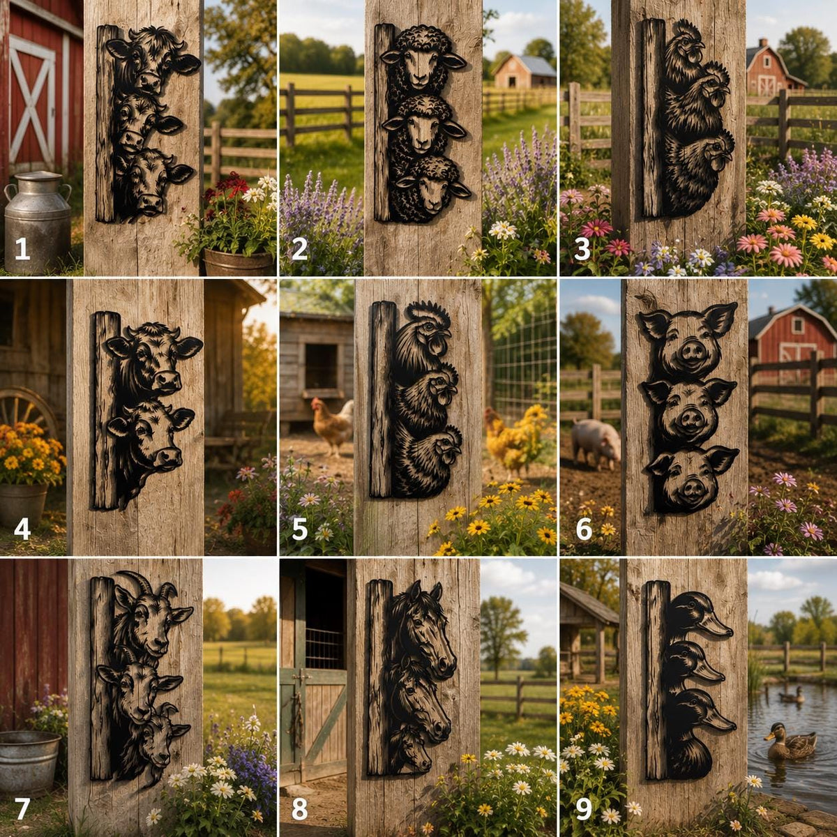Farm Animal Metal Wall Art, Duck Horse Goat and Cow Decor for Barn, Porch or Country Home