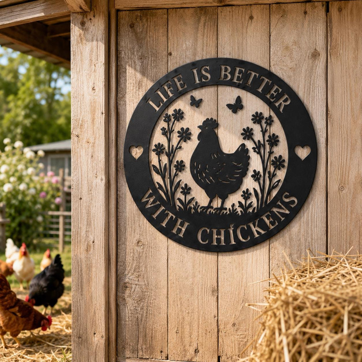 Chicken Lover Metal Sign, Rustic Farm Wall Decor for Kitchen, Coop or Country Home