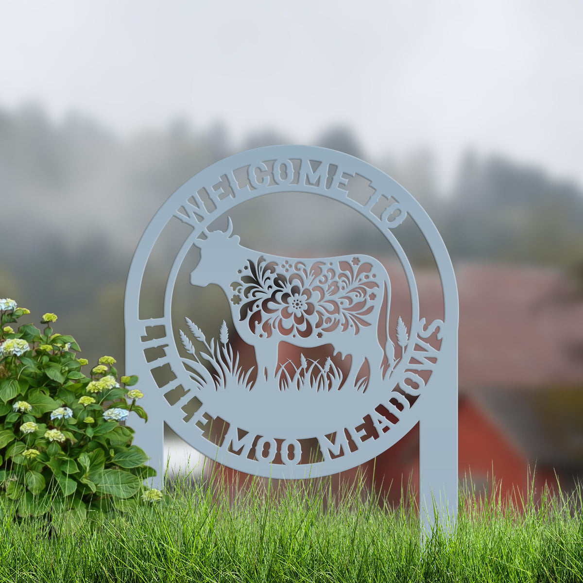Rustic Floral Cow Yard Art - Personalized Metal Stake - Flower Farm Animal Sign - Unique Farmhouse Decor - Custom Lawn Stakes - Gift for Her