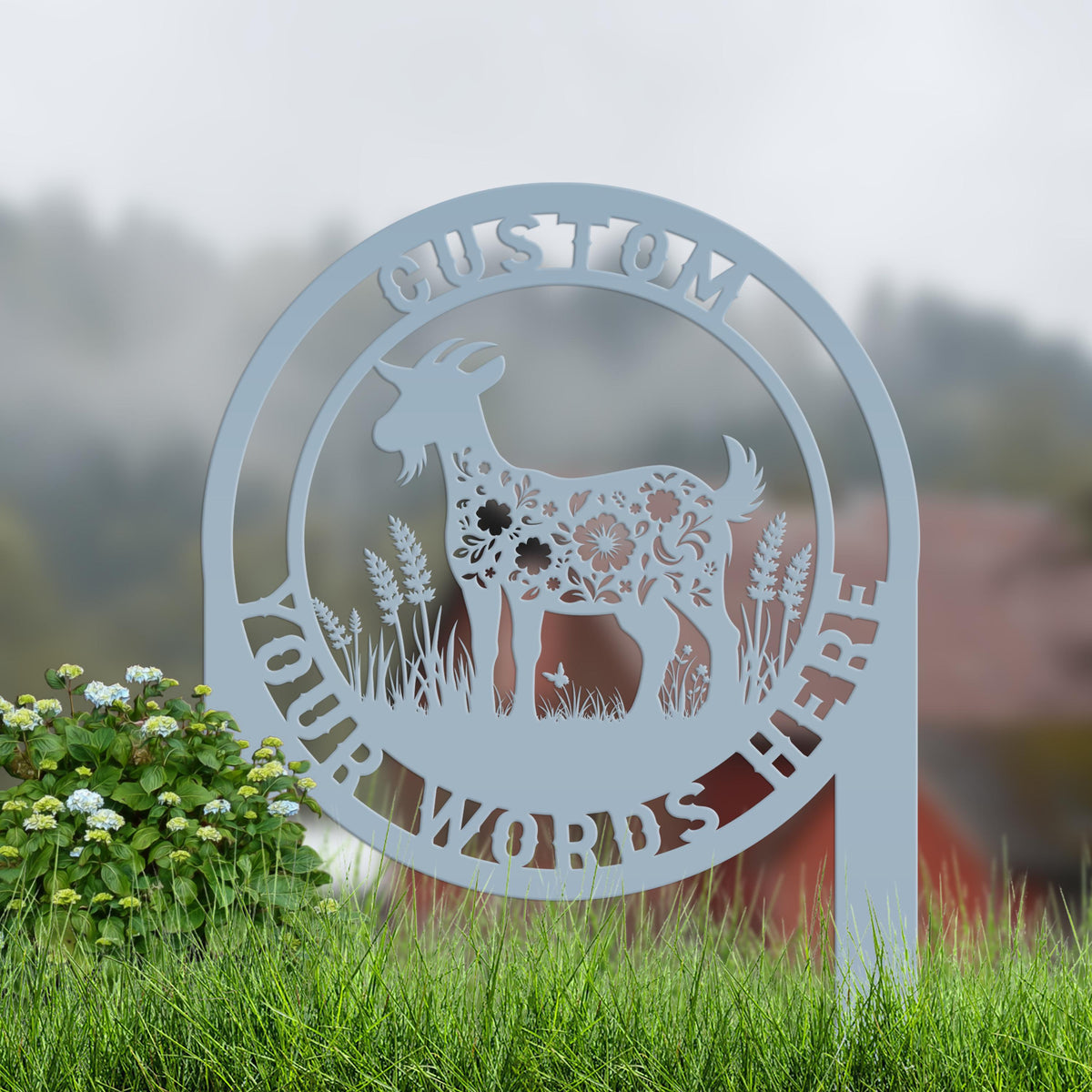 Floral Goat Metal Stake for Yard - Unique Outdoor Art - Charming Farmhouse Decor - Rustic Garden Decoration - Cute Personalized Farm Sign