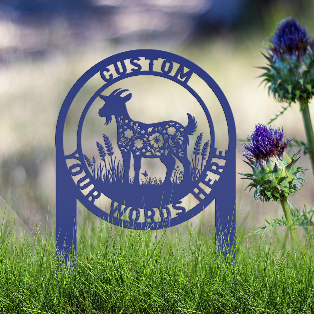 Floral Goat Metal Stake for Yard - Unique Outdoor Art - Charming Farmhouse Decor - Rustic Garden Decoration - Cute Personalized Farm Sign